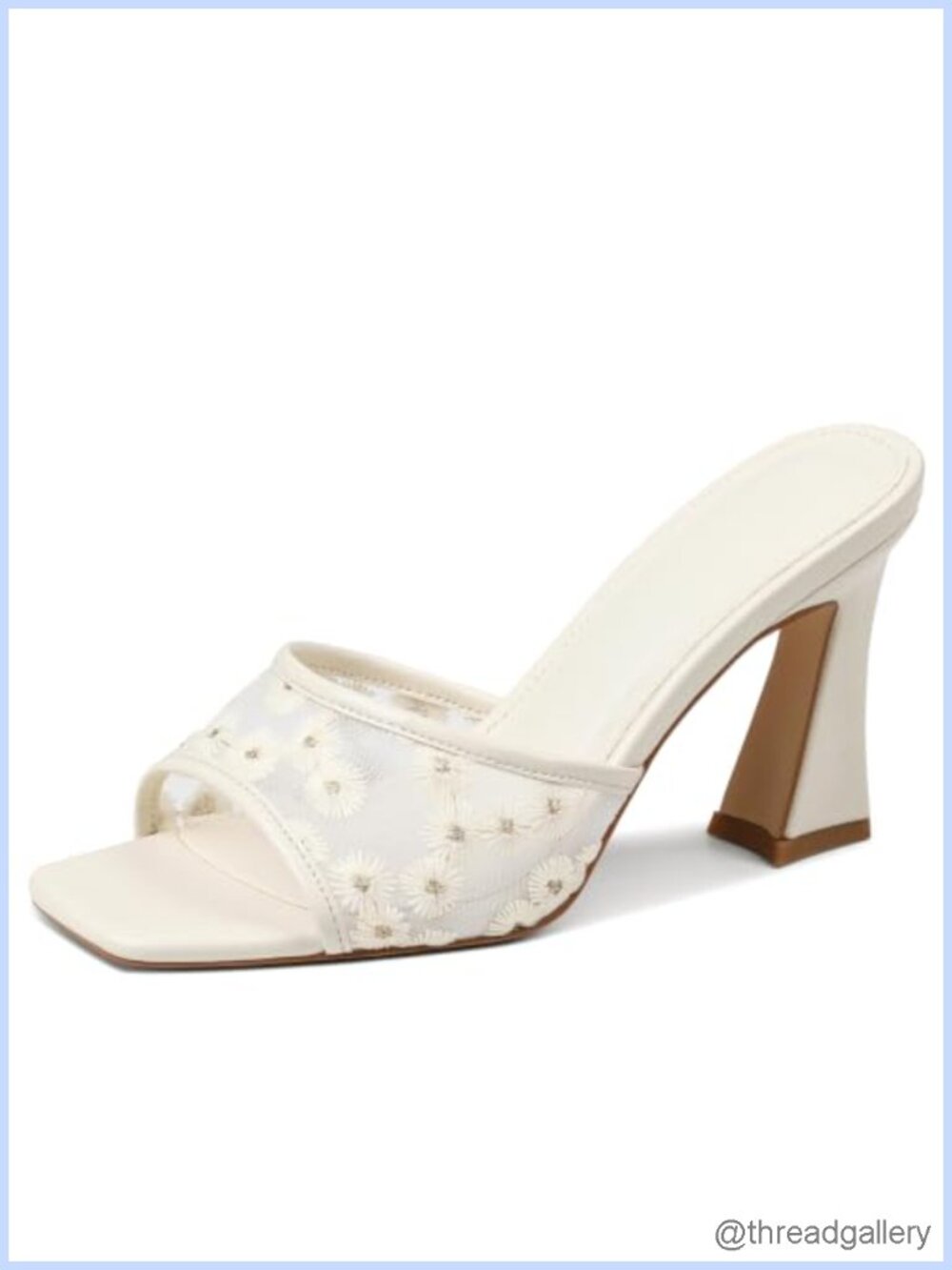 Women's Block Heels Floral Open Square Toe Mesh Slide Sandals